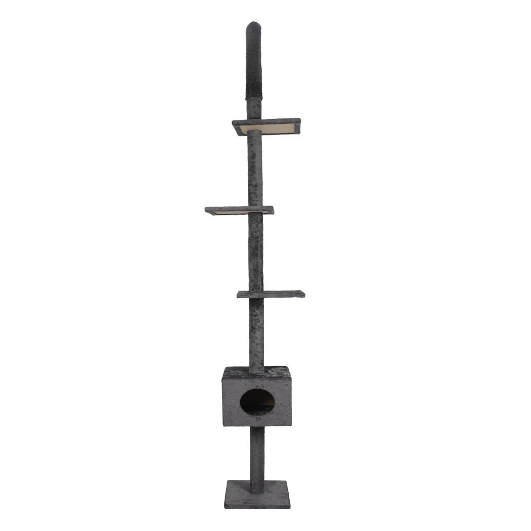 Adjustable Height Cat Scratching Post Tree with Cubby House- Charcoal-1