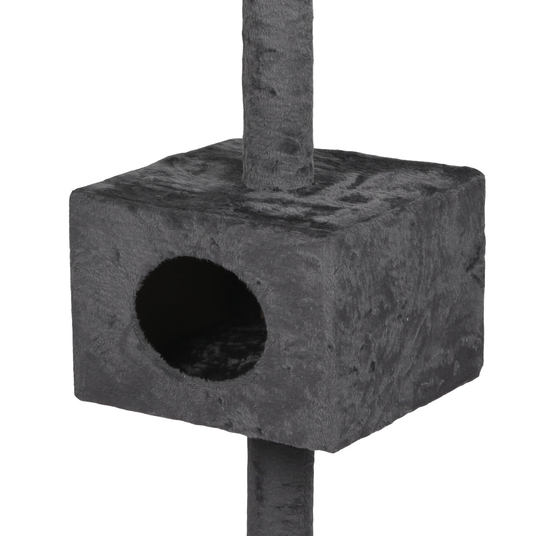 Adjustable Height Cat Scratching Post Tree with Cubby House- Charcoal-4