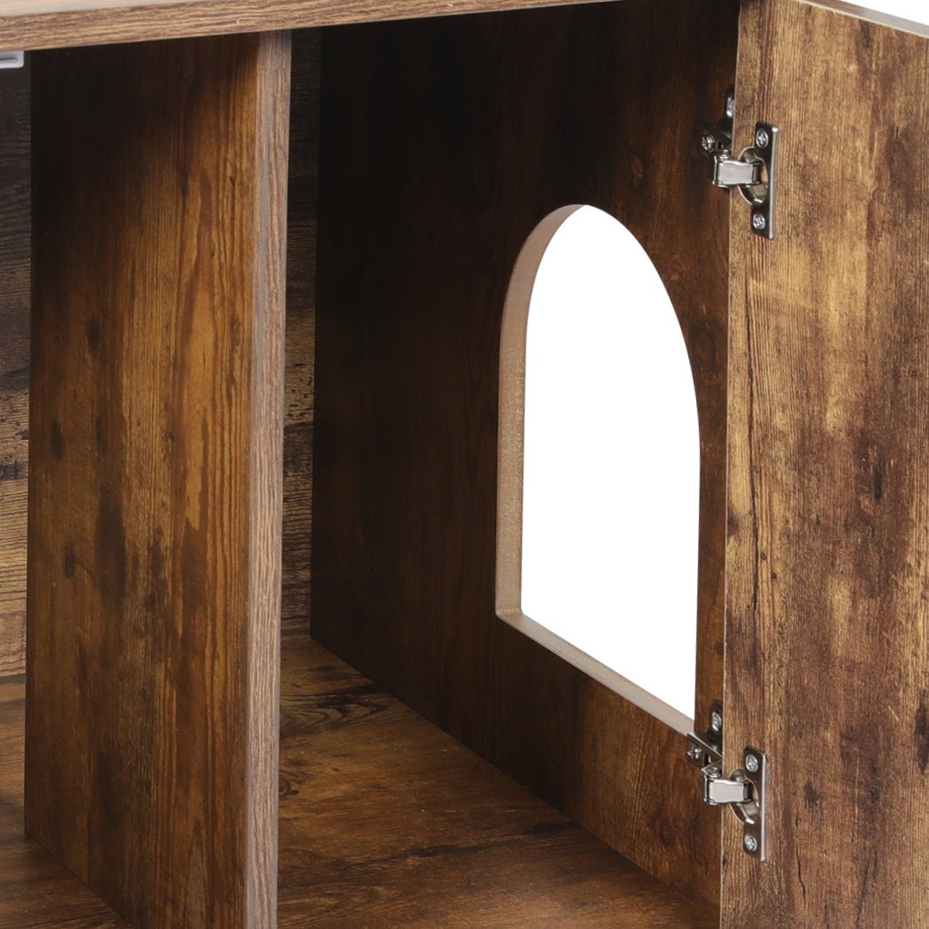 Enclosed Hooded Cat Litter Box Bed Furniture - Rustic Brown-4