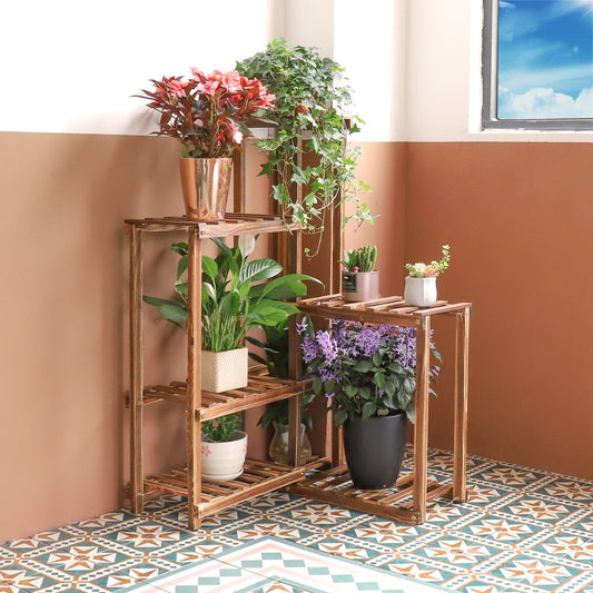 6 Tier Corner Plant Display Stand Wood Flower Pots Shelf Rack