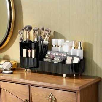 360 Rotating Makeup Organizer for Vanity with Brush Holder