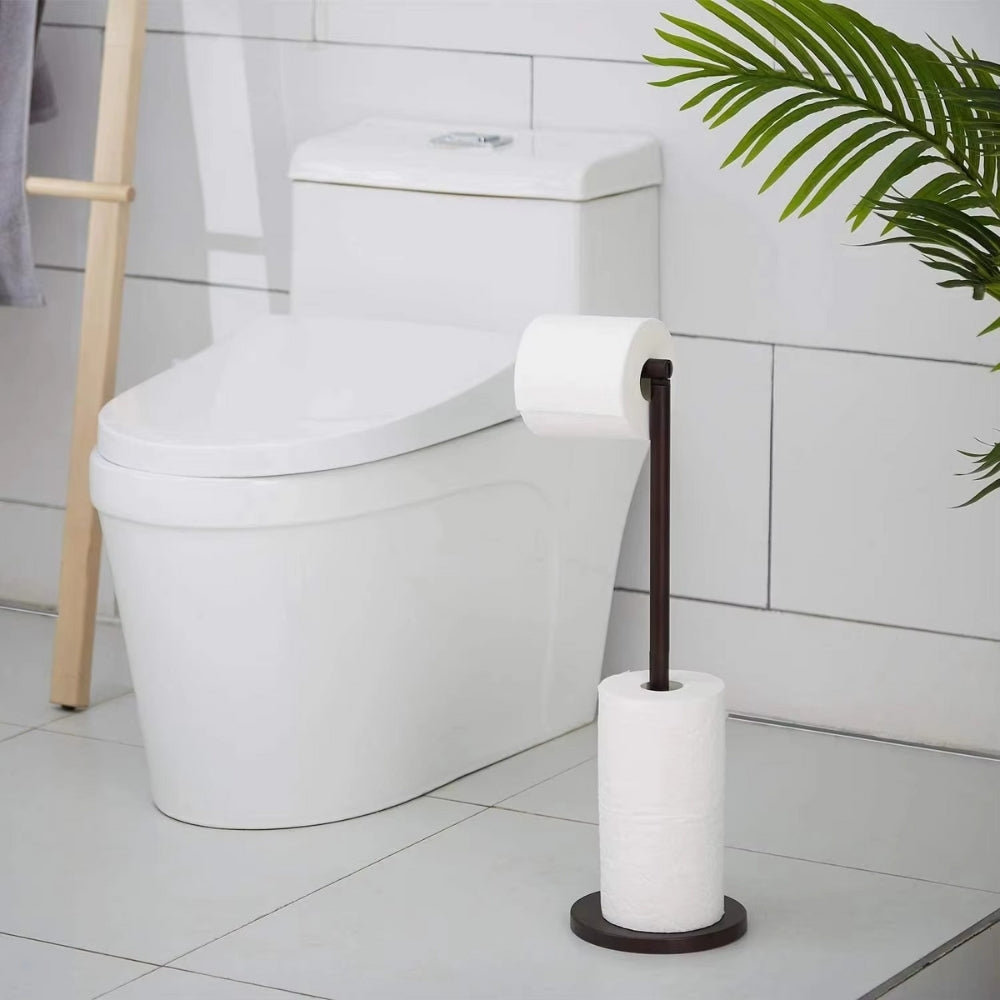 Stainless Steel Floor Mounted Toilet Paper Holder with Single Pole