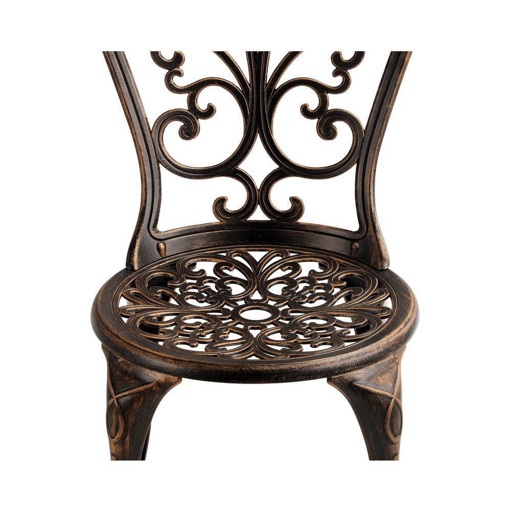 Outdoor Patio Set 3pcs Cast Aluminum Table and Chairs Bronze