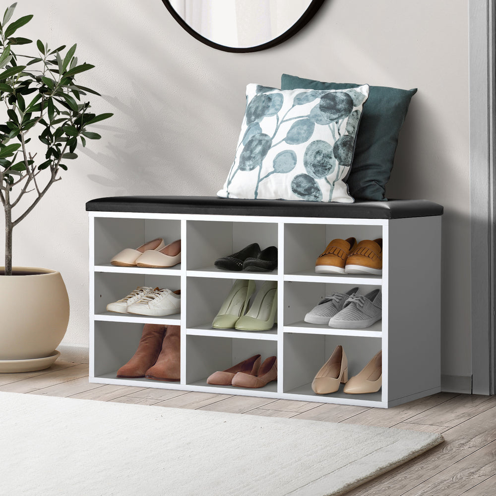 Shoe Bench with Padded Seat and Wooden Storage Shelf