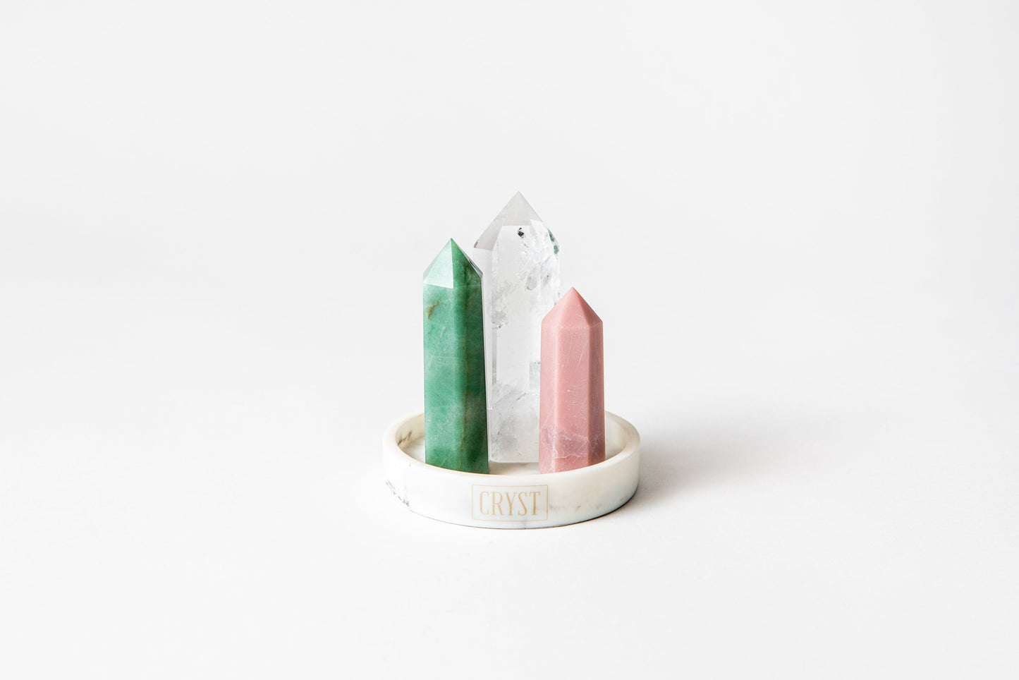 Calming + Healing Crystal Trio - Green Aventurine, Rose Quartz + Clear Quartz-2