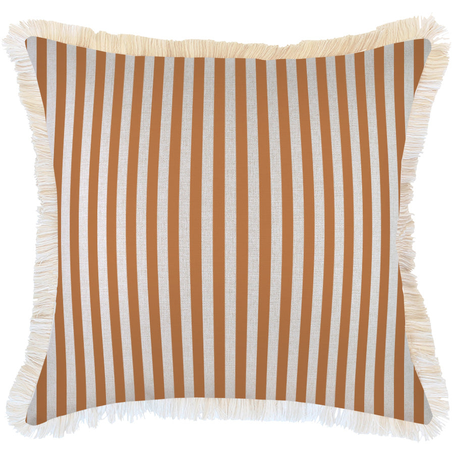 Cushion Cover-Coastal Fringe-Candy Stripe Rust-60cm x 60cm-0
