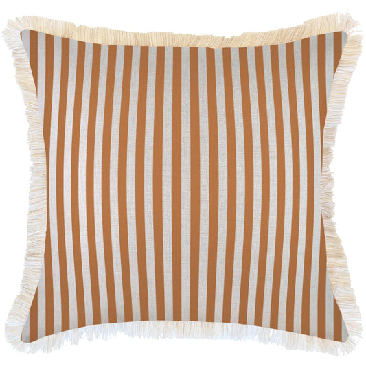 Cushion Cover-Coastal Fringe-Candy Stripe Rust-60cm x 60cm-0