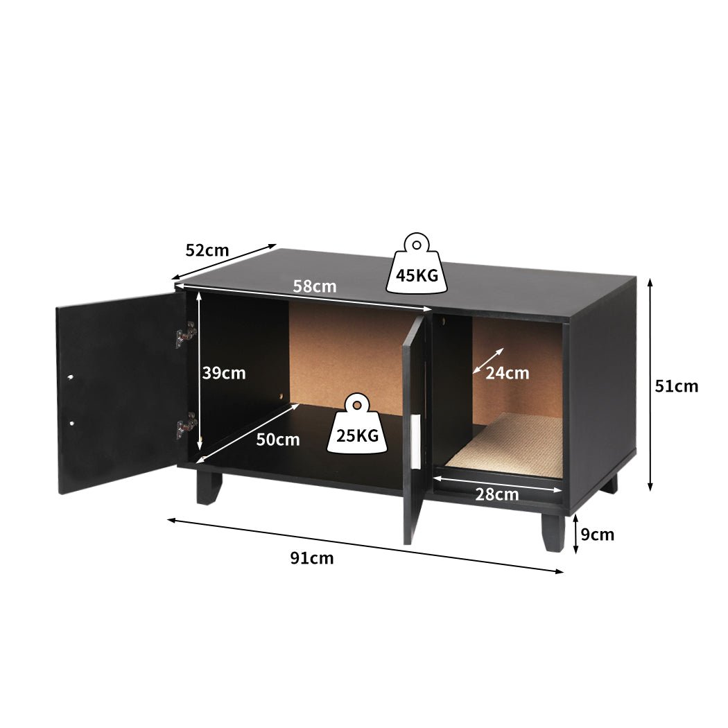 Enclosed Hooded Cat Bed Box Furniture in Black-2