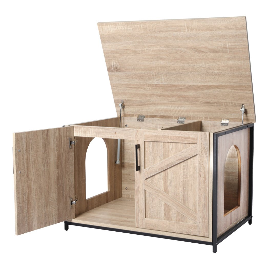 Enclosed Hooded Cat Litter Box Bed Furniture - Cream-3