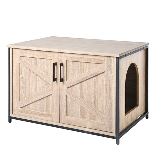 Enclosed Hooded Cat Litter Box Bed Furniture - Cream-0