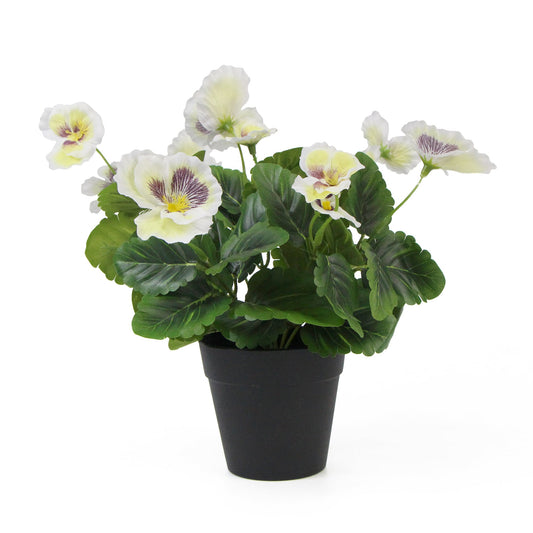 Mixed White Flowering Potted Artificial Pansy Plants 25cm-0