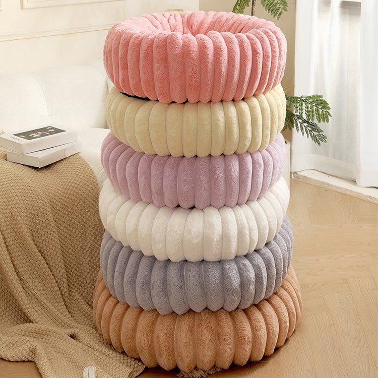 Plush Ribbed Round Pet Bed - Lilac-1