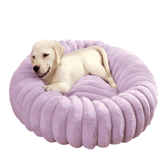 Plush Ribbed Round Pet Bed - Lilac-0