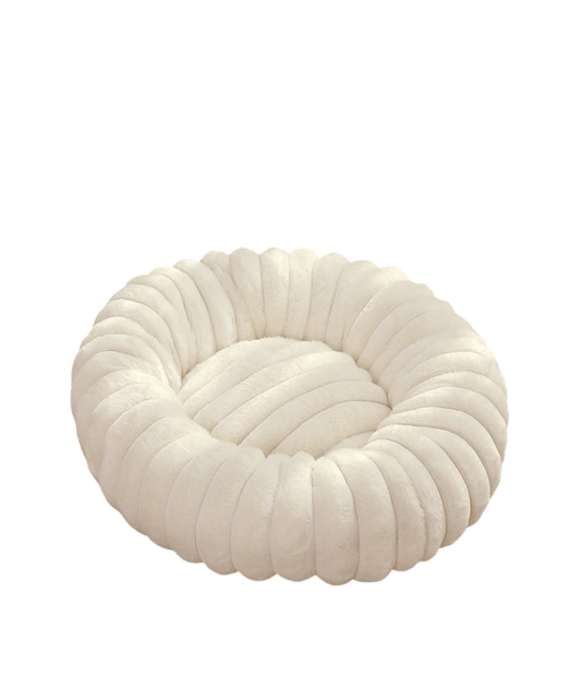 Plush Ribbed Round Pet Bed - White-0