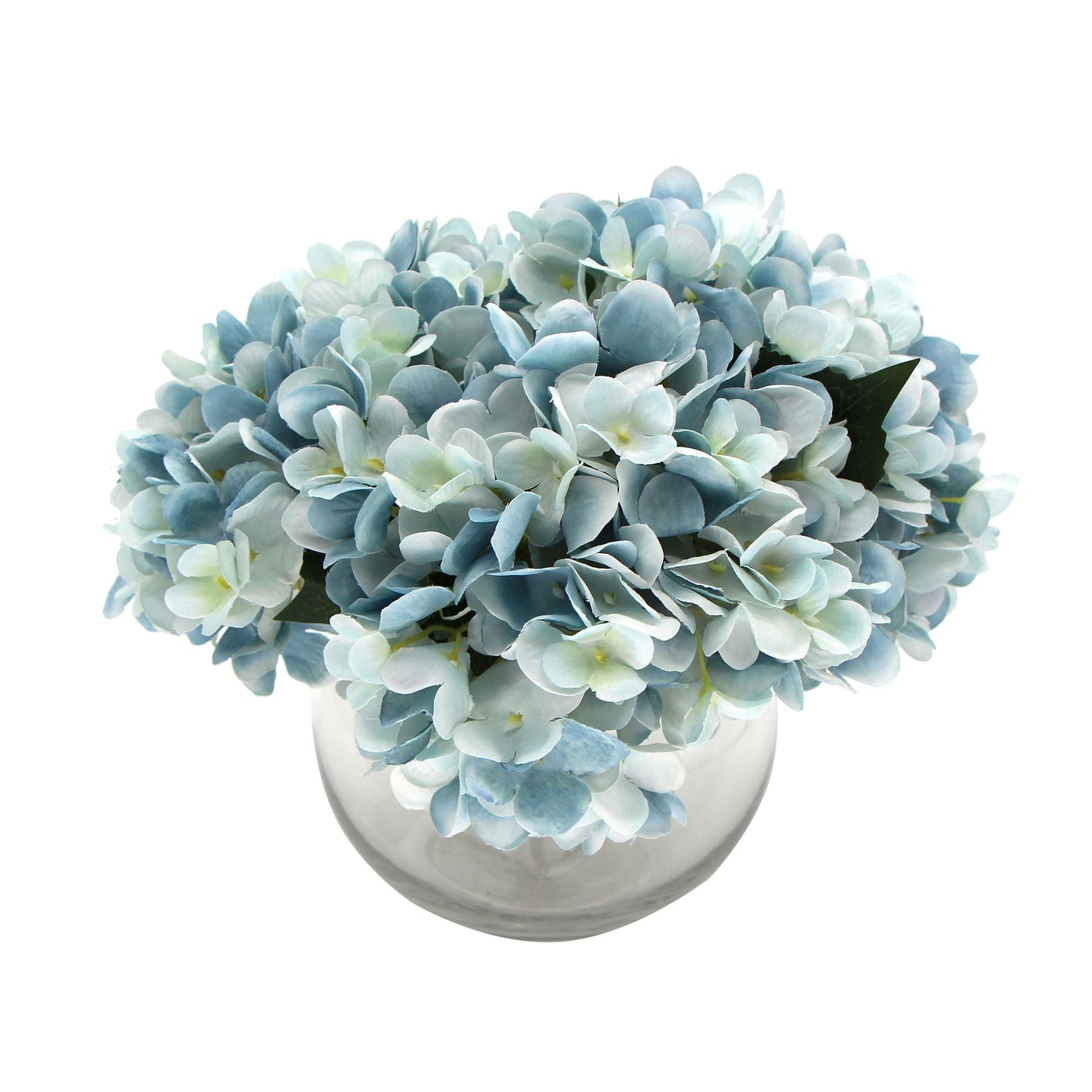 Premium Faux Hydrangea With Glass Vase (Artificial Flowering Blue Hydrangea) 23cm-0
