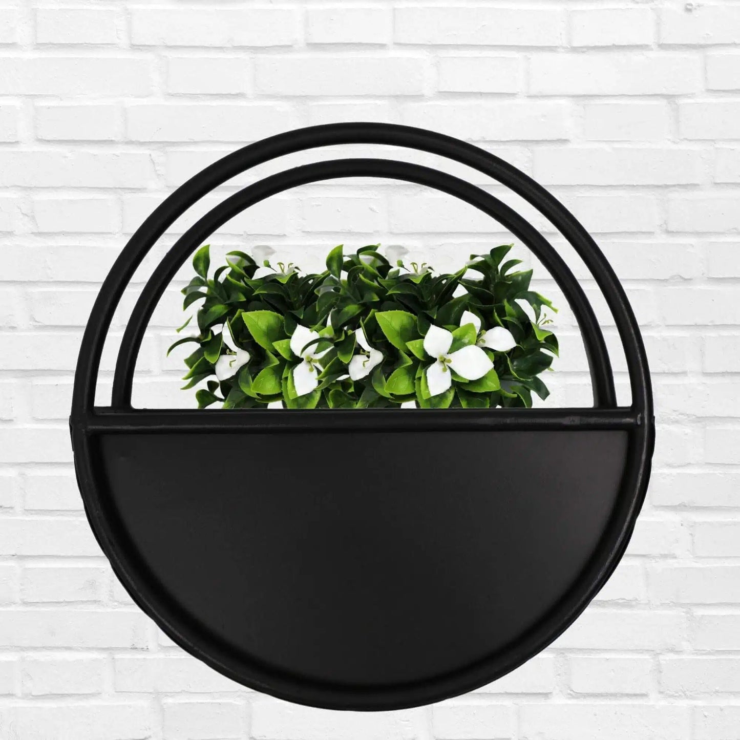 Premium Floating Half Moon / Semi Circle Metal Wall Planter | Onyx Black 45cm-3